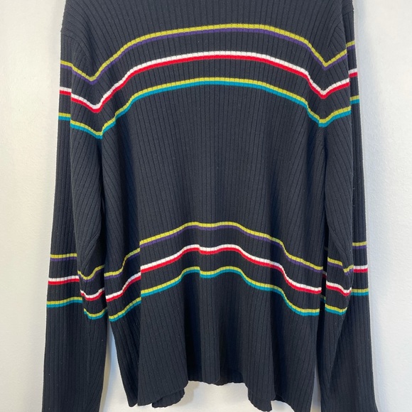 Women’s turtle neck stripe black sweater with pops of color rib knit size L - Picture 10 of 12